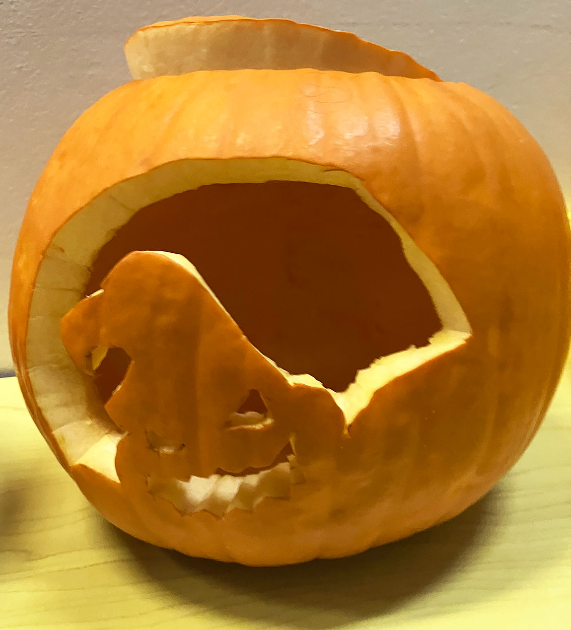 Ghost head within a Pumpkin Carving