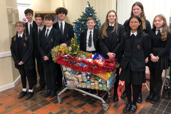 Students with Donations for the food bank appeal