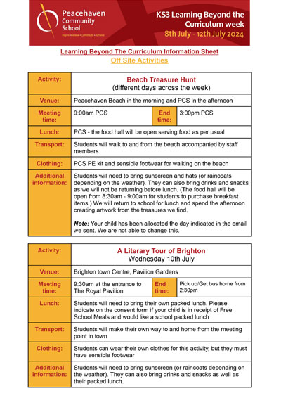 Learning Beyond The Curriculum Information Sheet